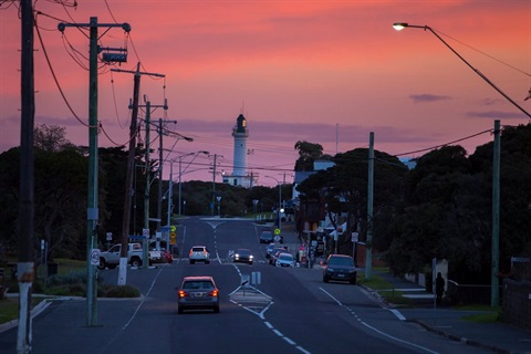 Pink sunset over Point Lonsdale main street