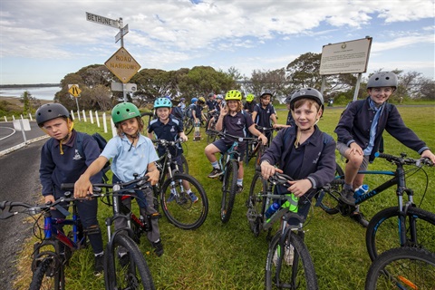 Students from St Aloysius Primary School on bicycles for Ride to School Day