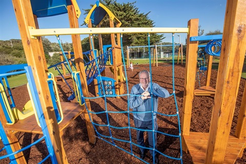Mayor Ross Ebbels at the upgraded Ganes Reserve playground