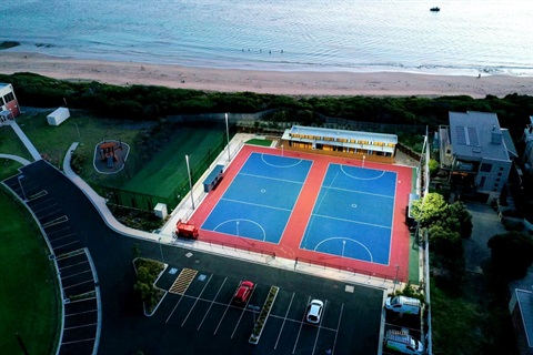 Drone shot of the new illuminated netball courts