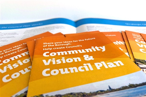 Community Vision & Council Plan brochures stacked on top of each other