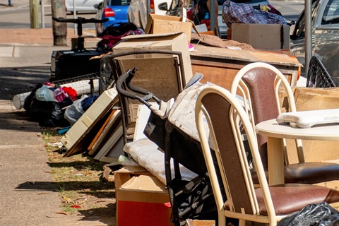 Hard waste presented for collection on the nature strip