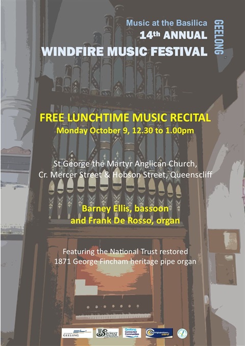 Free lunchtime music recital Queenscliff playing bassoon and organ