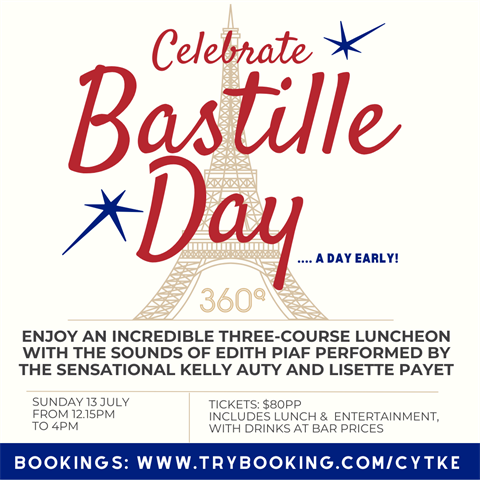 Celebrate Bastille Day at 360Q 13 July 2025 (a day early!)