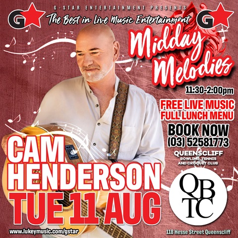Cam Henderson performs at Midday Melodies, QBTC, 11 August 2026