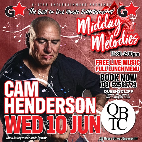 Midday Melodies with Cam Henderson at QBTC Queenscliff 10 June 2026