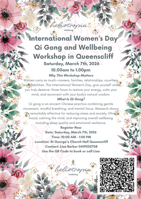 International Women's Day Qi Gong and Wellbeing Workshop Queenscliff 7 March 2026