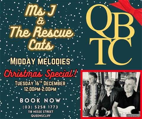 Ms J and The Rescue Cats at Midday Melodies Christmas Special at QBTC 16 December 2025, 12pm to 2pm