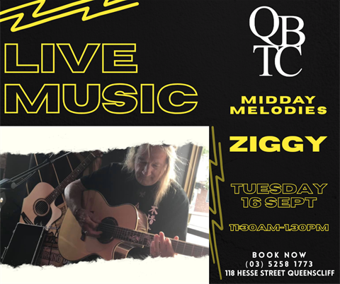 Midday Melodies with Ziggy at Queenscliff Bowling Tennis Croquet Club 16 September 2025