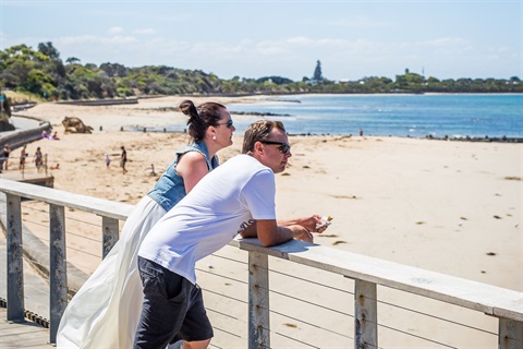 Residents at Point Lonsdale Foreshore staring out towards the sea