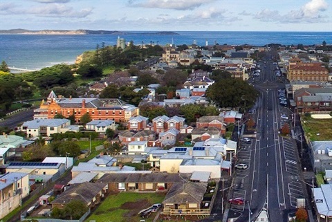 Aerial overview of Hesse Street, Queenscliff